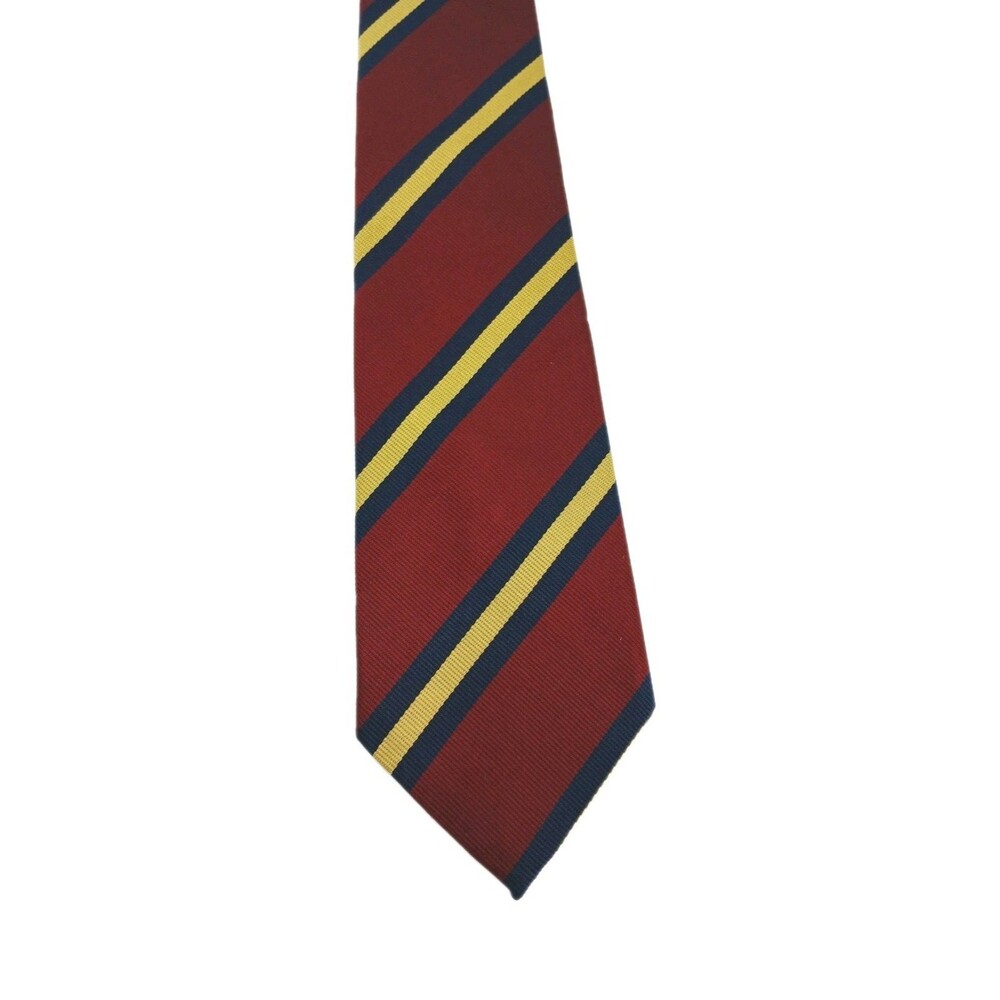 Scotland House Ltd Williamsburg VA Repp Tie Silk Necktie Red Navy Gold Stripe 57